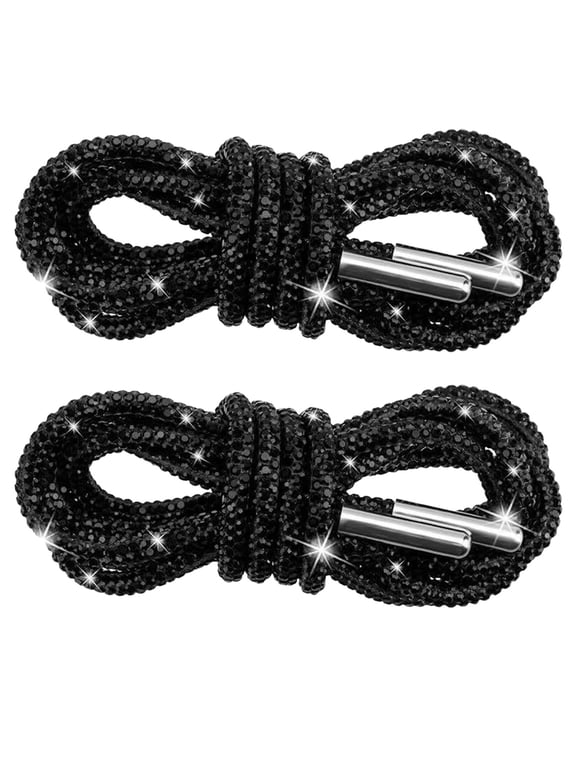 2Pcs Rhinestone Glitter Shoelace, Crystal Round Hoodie String Ropes, Replacement Drawstring Cords for Sneakers, Black