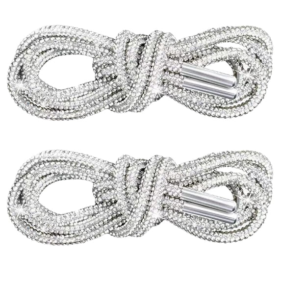 2Pcs Rhinestone Glitter Shoelace, Crystal Round Hoodie String Ropes, Replacement Drawstring Cords for Sneakers, Silver