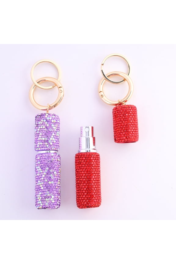 2Pcs Rhinestone Perfume Bottle Keychain, 5ml Refillable Atomizer Spray, Car Mirror Hanging Decor for Women(xxw)
