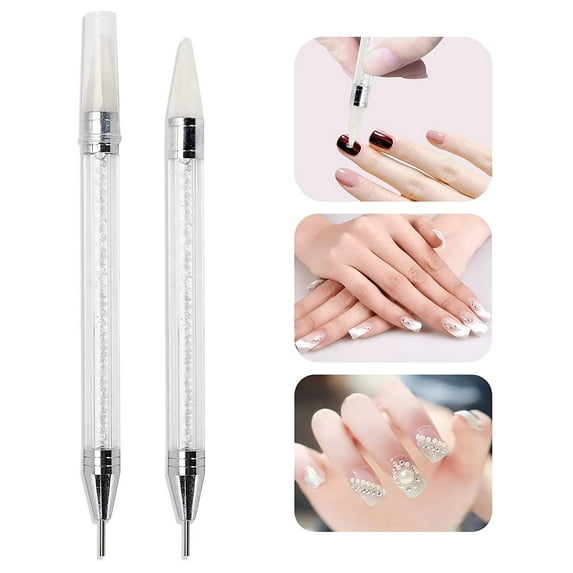 2Pcs Rhinestone Picker Dotting Pen Dual Ended Nail Wax Rhinestone PickerDiamond Crystal Pencil Pen Manicure Nail Art DIY Applicator Tool (White)