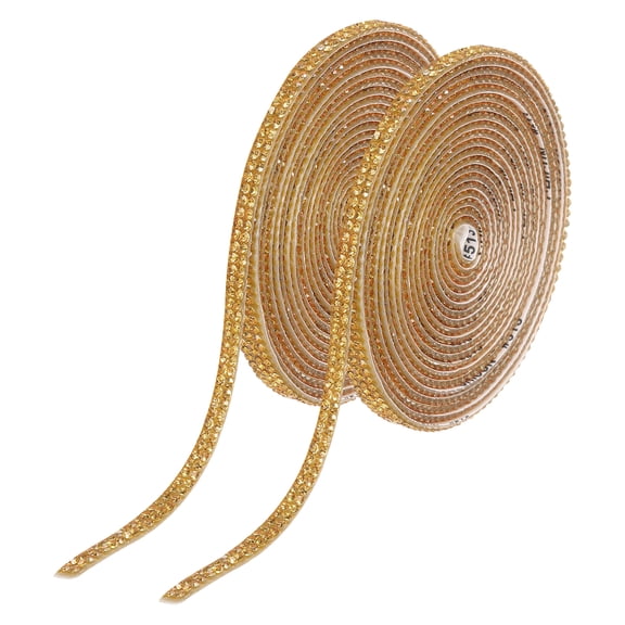 2Pcs Rhinestone Ribbon Self Adhesive Crystal Rhinestone Strips 0.4cm x 3 Yard Bling Rhinestone Ribbon Roll 2 Rows for DIY Crafts Wedding Clothing Nails Decoration, Golden