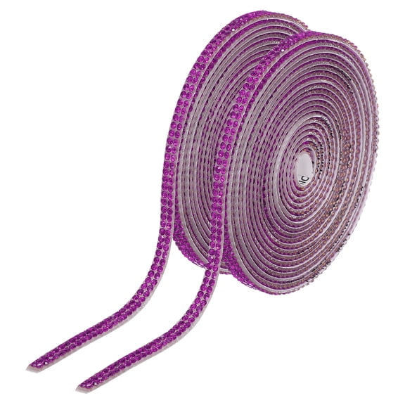 2Pcs Rhinestone Ribbon Self Adhesive Crystal Rhinestone Strips 0.4cm x 3 Yard Bling Rhinestone Ribbon Roll 2 Rows for DIY Crafts Wedding Clothing Nails Decoration, Bright Purple