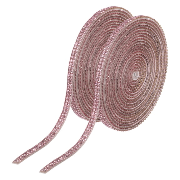 2Pcs Rhinestone Ribbon Self Adhesive Crystal Rhinestone Strips 0.4cm x 3 Yard Bling Rhinestone Ribbon Roll 2 Rows for DIY Crafts Wedding Clothing Nails Decoration, Light Pink