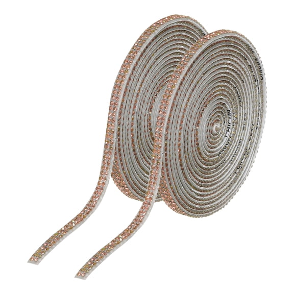 2Pcs Rhinestone Ribbon Self Adhesive Crystal Rhinestone Strips 0.4cm x 3 Yard Bling Rhinestone Ribbon Roll 2 Rows for DIY Crafts Wedding Clothing Nails Decoration, Champagne