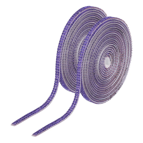 2Pcs Rhinestone Ribbon Self Adhesive Crystal Rhinestone Strips 0.4cm x 3 Yard Bling Rhinestone Ribbon Roll 2 Rows for DIY Crafts Wedding Clothing Nails Decoration, Purple