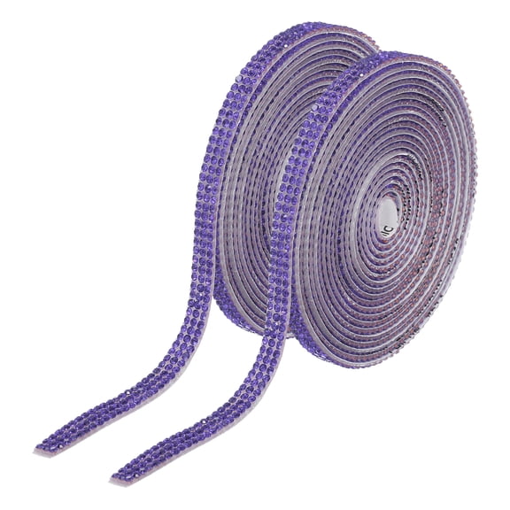 2Pcs Rhinestone Ribbon Self Adhesive Crystal Rhinestone Strips 0.66cm x 3 Yard Bling Rhinestone Ribbon Roll 3 Rows for DIY Crafts Wedding Clothing Nails Decoration, Purple