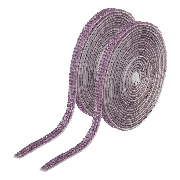 2Pcs Rhinestone Ribbon Self Adhesive Crystal Rhinestone Strips 0.66cm x 3 Yard Bling Rhinestone Ribbon Roll 3 Rows for DIY Crafts Wedding Clothing Nails Decoration, Light Purple