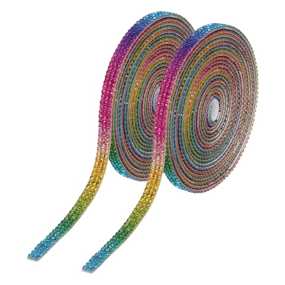 2Pcs Rhinestone Ribbon Self Adhesive Crystal Rhinestone Strips 0.66cm x 3 Yard Bling Rhinestone Ribbon Roll 3 Rows for DIY Crafts Wedding Clothing Nails Decoration, Rainbow