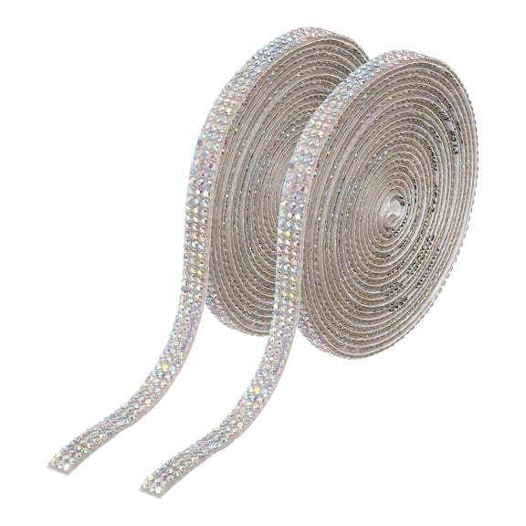 2Pcs Rhinestone Ribbon Self Adhesive Crystal Rhinestone Strips 0.66cm x 3 Yard Bling Rhinestone Ribbon Roll 3 Rows for DIY Crafts Wedding Clothing Nails Decoration, Silver Colorful