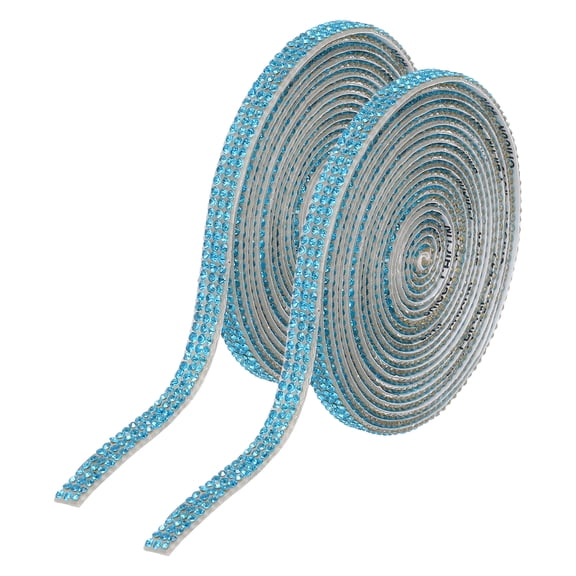 2Pcs Rhinestone Ribbon Self Adhesive Crystal Rhinestone Strips 0.66cm x 3 Yard Bling Rhinestone Ribbon Roll 3 Rows for DIY Crafts Wedding Clothing Nails Decoration, Lake Blue