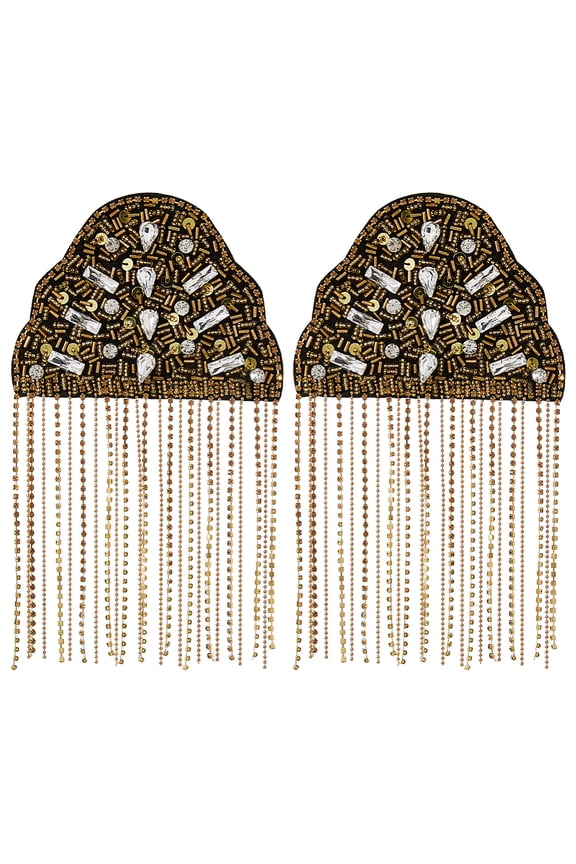 2Pcs Rhinestone Shoulder Badge Rhinestone Chain Tassel Shoulders Epaulettes Shoulder Brooch Pin Garment Accessories for Jackets Metal Punk Fringe Length:20cm Gold