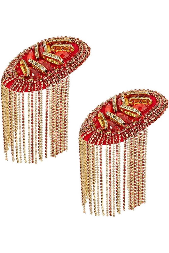 2Pcs Rhinestone Shoulder Tassel Shoulder Red and Golden Link Chain Epaulet Retro Shoulder Badge Punk Epaulette Shoulder Brooch Pin for Men and Women Cloth Uni DIY