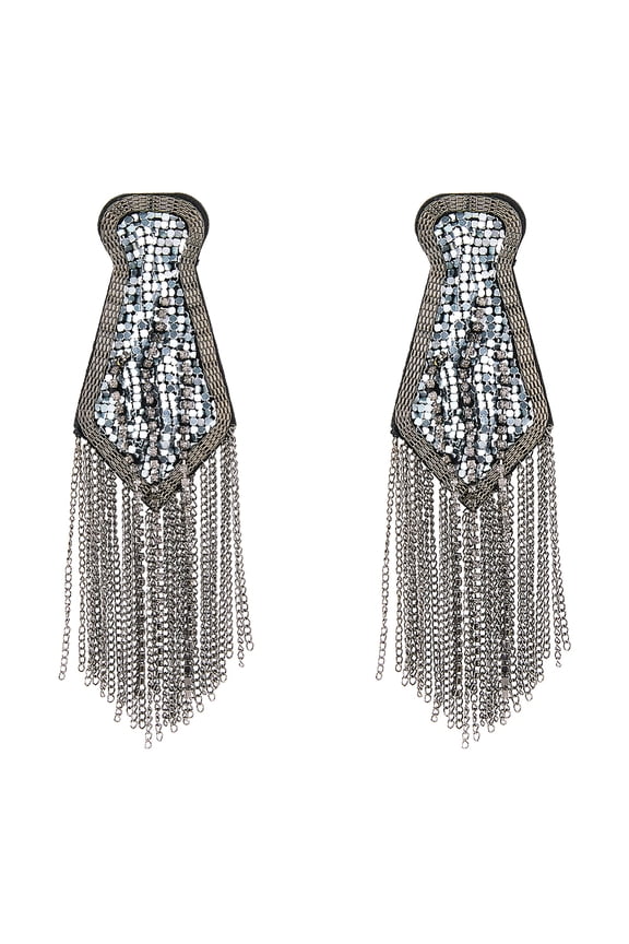 2Pcs Rhinestone Tassel Shoulder Epaulet Epaulet Chain Shoulder Badge Tassel Link Chain Epaulets for Jacket Blazer Uniform Men Women Gunmetal