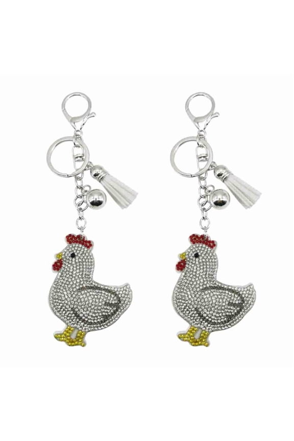 2Pcs Stylish Chicken Keychain Rhinestones Chicken Key Holder Bag Charm for Women