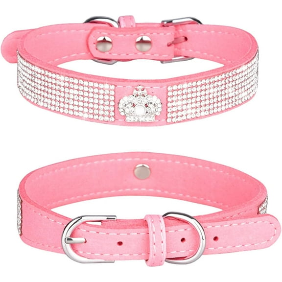 2Pcs Rhinestones Dog Cat Collar Bling Diamond with Rhinestone Crown Decoration for Small Medium Large Dogs