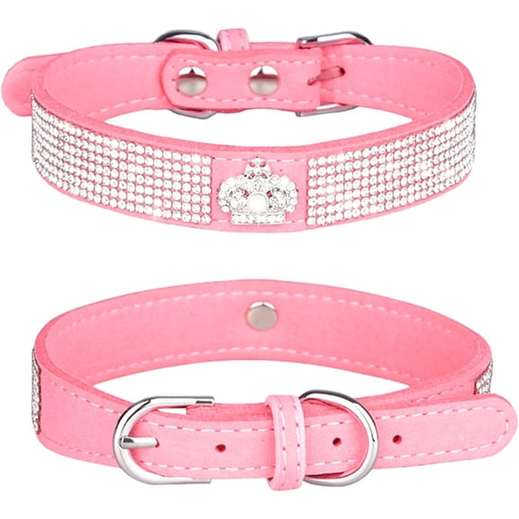 2Pcs Rhinestones Dog Cat Collar Bling Diamond with Rhinestone Crown Decoration for Small Medium Large Dogs