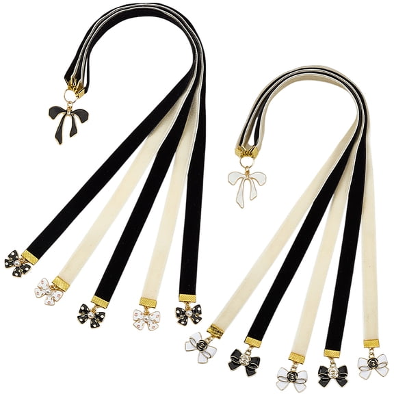 2Pcs Ribbon Bookmark Velvet Ribbons Bible Bookmarks Black White Velvet Ribbons Book Marks with Alloy Bowknot Pendant