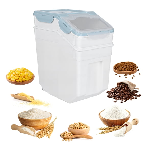 2Pcs Rice Storage Container, Large Airtight Flour Storage Containers with Seal Locking Lid & Wheels, Dog Pet Food Bin with Measuring Cup for Sugar Cereal Dry Food (55lbs)