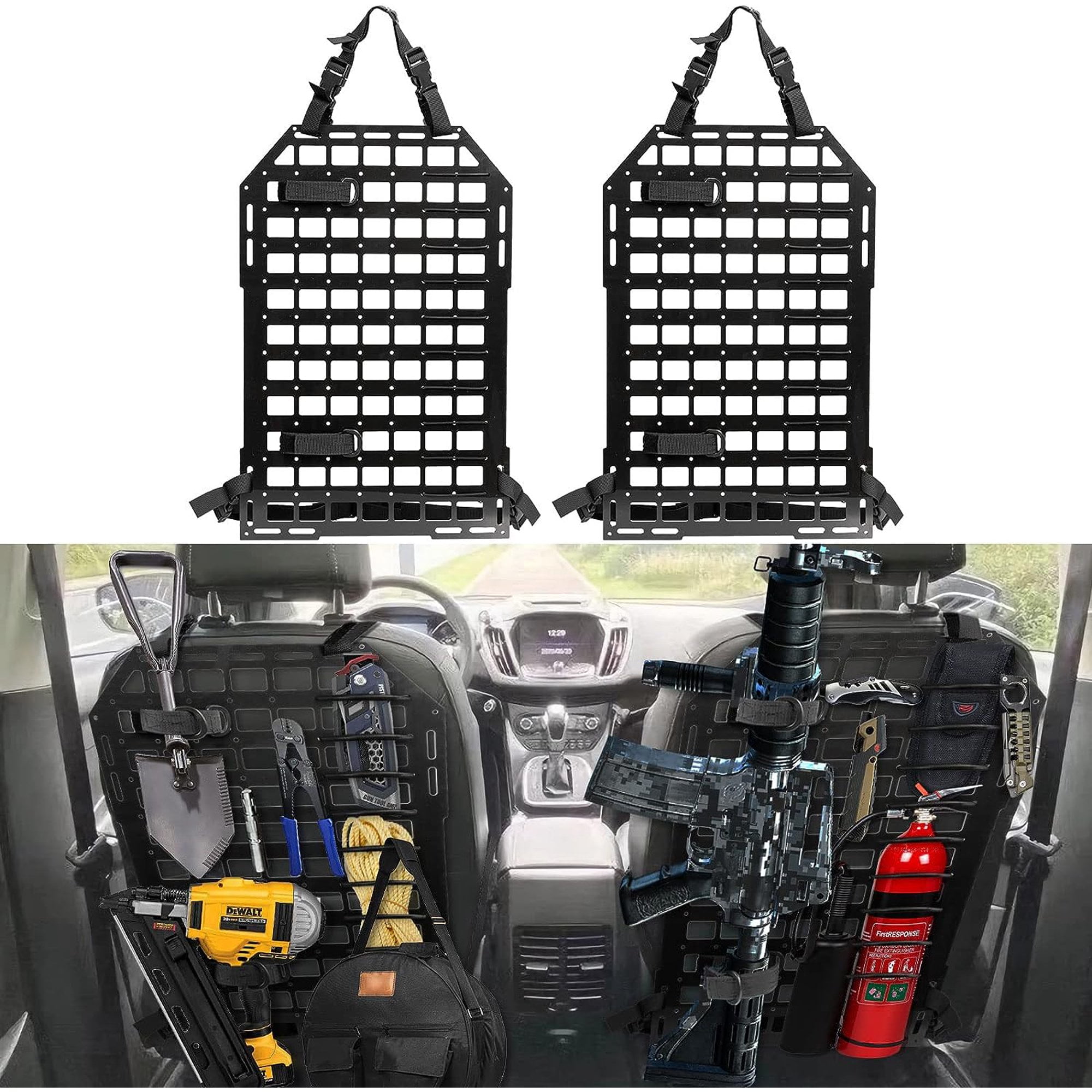 2Pcs Rigid Molle Panel for Vehicles, Storage Back Seat Truck and