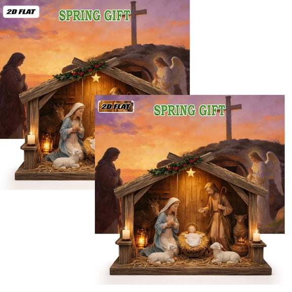 2Pcs He Is Risen Easter Night Scene Wooden Tomb Decor With Cave, Easter Resurrection Scene Set, Christian Resurrection Display For Home, Religious Spring Table Decoration 13Cm/4.9In