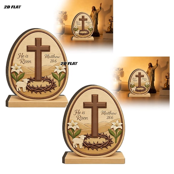 2Pcs He Is Risen Easter Night Scene Wooden Tomb Decor With Cave, Easter Resurrection Scene Set, Christian Resurrection Display For Home, Religious Spring Table Decoration 13Cm/4.9In