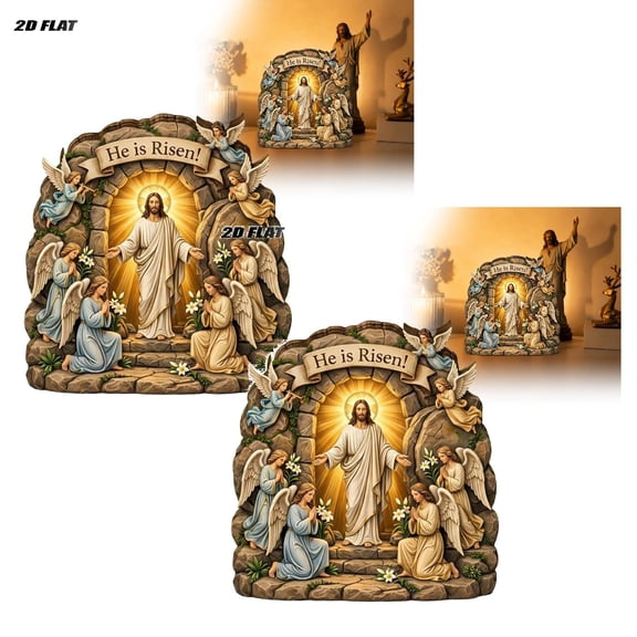 2Pcs He Is Risen Easter Night Scene Wooden Tomb Decor With Cave, Easter Resurrection Scene Set, Christian Resurrection Display For Home, Religious Spring Table Decoration 13Cm/4.9In