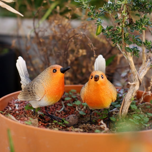 2Pcs Robin Birds Figurines Set - Handcrafted Garden Resin Statues for Patio, Lawn & Courtyard Decoration | Outdoor Bird Ornaments, Weather-Resistant Yard Decor
