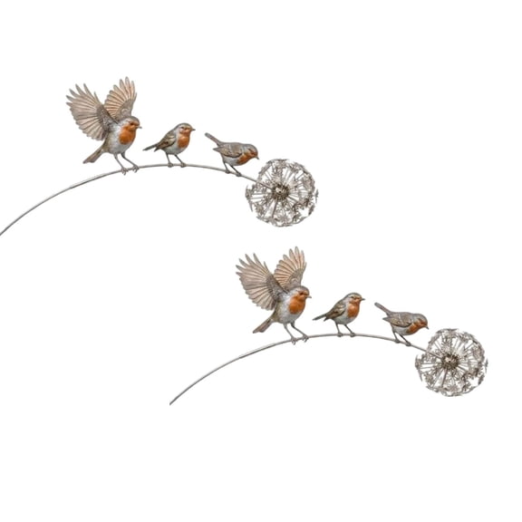 2Pcs Robin Garden Stake, Rustic Robin Bird Yard Art Decorations With Dandelion Accent, Metal Robins Bird Garden Sculpture For Lawn Patio Flower Bed Backyard Memorial Gift Happy 2026!