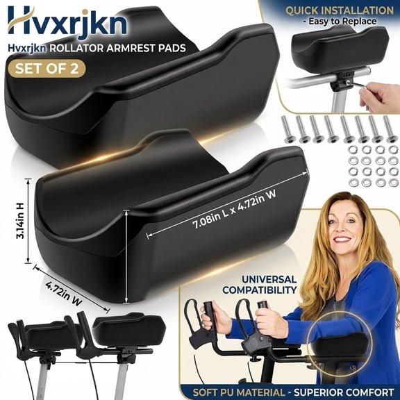 Hvxrjkn 2Pcs Rollator Armrest Pad for Upright Walker Wear,7.09x4.72x3.15 in Soft Stand Up Rollator Arm Rest Attachment Armrest Support Walker Elbow Comfortable Cover