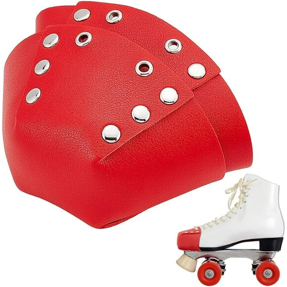 2Pcs Roller Skate Toe Guards Red Ice Skate Blade Covers Leather Roller Skate Toe Caps Trapezoid Toe Guards Accessories