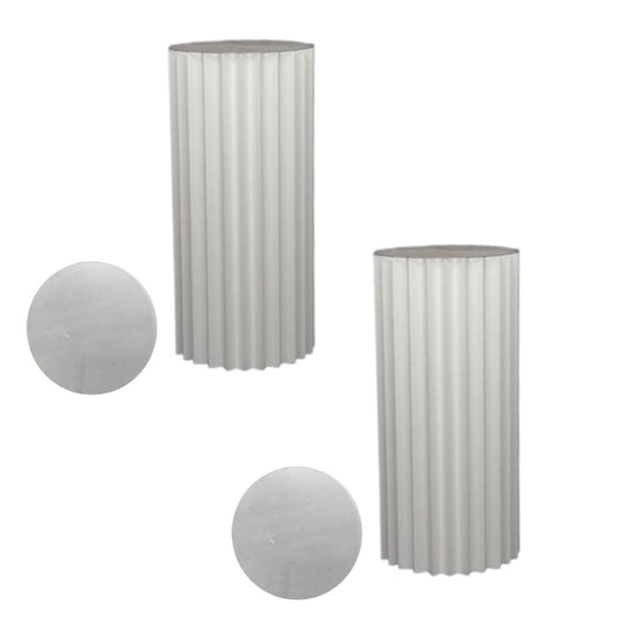 2Pcs Roman Column Pedestal Foldable Cardboard Cylinder Stands,Paper Display Stands,Strong Load Bearing Capacity,For Catering Jewelry Wedding,Party Banquet Decor White