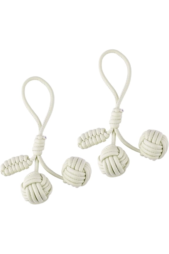 2Pcs Rope Knot Charms Silver Braid PU Leather Big Key Woven Ball Baseball Bag Purse Charm Car Accessories for Handbag Backpack