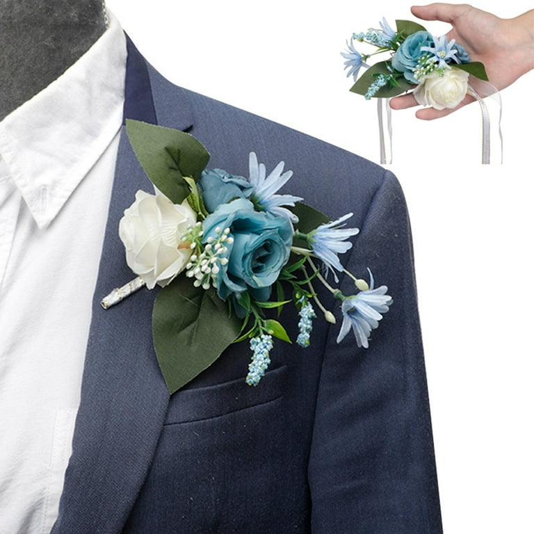 2Pcs Rose Flower Wrist Corsage Boutonniere Set Handmade Artificial
