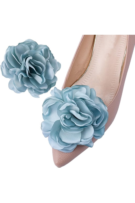 2Pcs Rose Shoe Clips Removable Flower Shoe Clips Pair Fabric Rose Accessories Shoe Clips With Buckles Light Blue