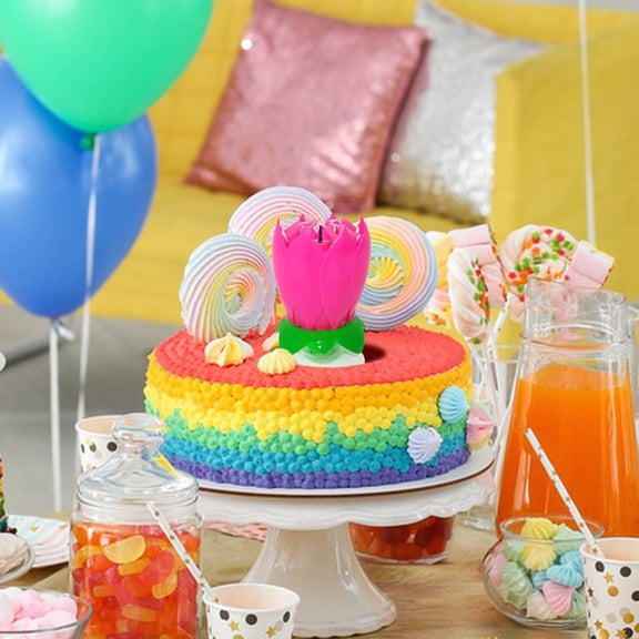 2Pcs Rotating Music Lotus Birthday Candle, Double Layer Flower Cake Topper, Party Celebration Light for Christmas Wedding