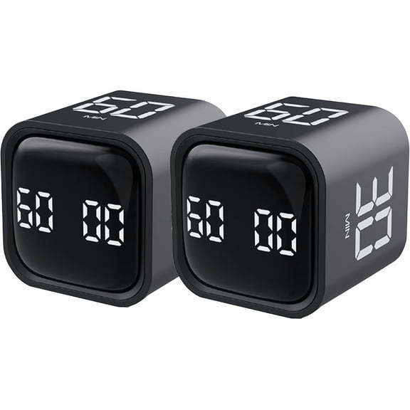2Pcs Rotating Pomodoro Timer 5,10,30, 60 Minutes Preset,Desk Productivity Flip Timer, Visual Cube Countdown Stopwatch,Custom Modes/Vibration/High/Low Volume,ADHD Timers, for Study, Work, Kitchen