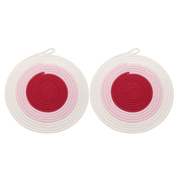 2Pcs Round Braided Placemats, 11.8" Woven Placemats Kitchen Table Place Mats with Hook for Farmhouse Decor(Red)