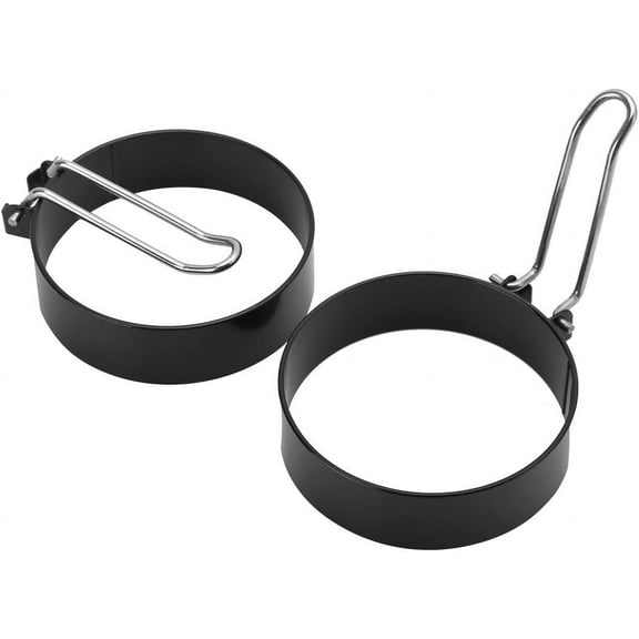 2Pcs Round Egg Rings for Frying Or Shaping Eggs Non-Stick Stainless Steel Egg Cooker Ring Fried Egg Pancakes Sandwiches Cooking Tool Black One Size