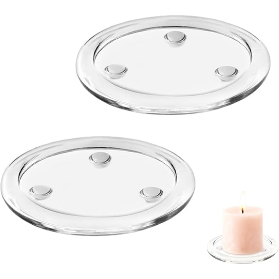 2Pcs Round Glass Candle Holders 4Inches/10cm Clear Glass Candle Plates Pillar Stand Pedestal Base for Wedding & Party Decorations Home Candle Tray for Table Centerpieces