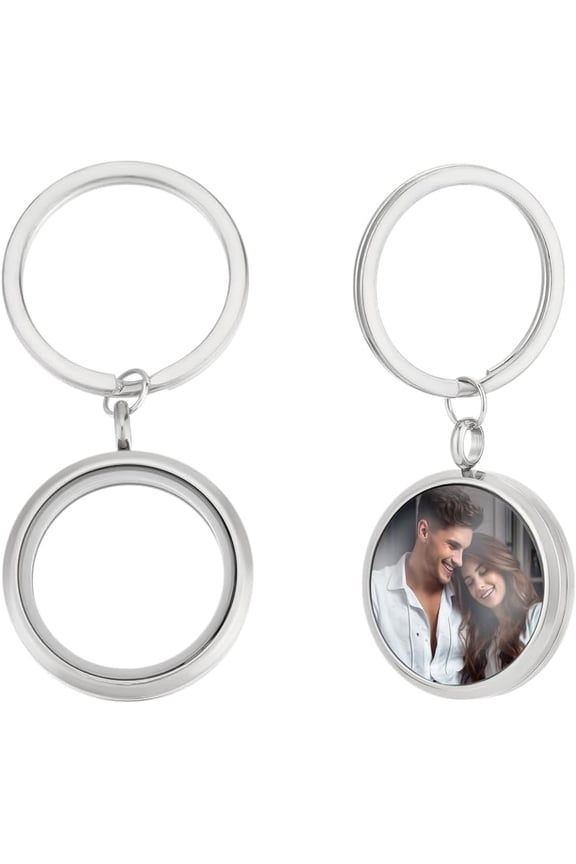 2Pcs Round Locket Keychain for Women Men Stainless Steel Personalized Friendship Memory Locket Key Chain diy