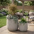 thumbnail image 1 of Round Concrete Planter Set of 2, Large Outdoor Indoor Handmade Antique Grey Planter Pots with Drainage Holes for Garden Patio – 13" & 17", 1 of 8