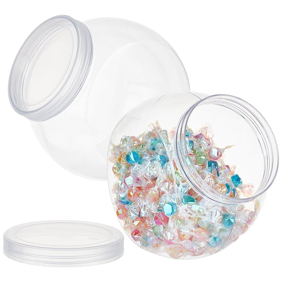 2Pcs Round Plastic Candy Jars 2.1L/74 oz Clear Cookie Containers Plastic Cookie Jars with Lid Clear Candy Containers for DIY