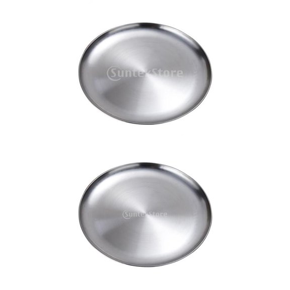 2Pcs Round Serving Platter, Large Stainless Steel Serving Tray - Quality for Home & Restaurant, Great for Parties