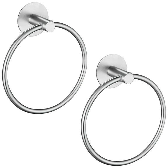 2Pcs Round Towel Ring Stainless Steel Towel Hanger Ring Self Adhesive Hand Towel Holder Wall Mounted Silver Towel Rack Ring Towel Holder Hanger for Bathroom Kitchen Towel