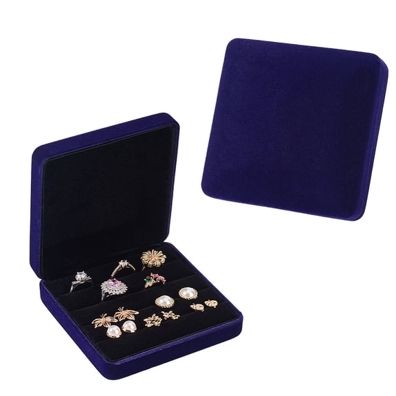 2Pcs Royal Blue Velvet Ring Storage Boxes 4.8x4.8x1.7 Inch Velvet Ring Organizer Box 4 Slot Portable Rings Jewelry Holder Case Ring