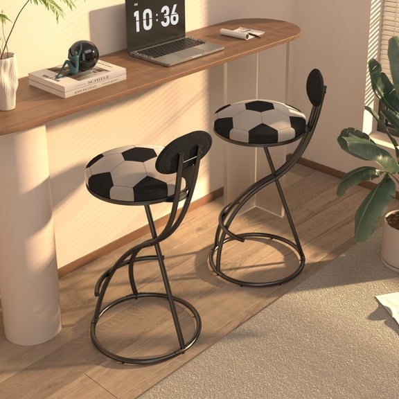 2Pcs S-Shaped Counter Height Bar Stools, ball Print Velvet Upholstered Bar Chairs with Footrest, Modern Indoor Barstools for Kitchen Island Home Bar