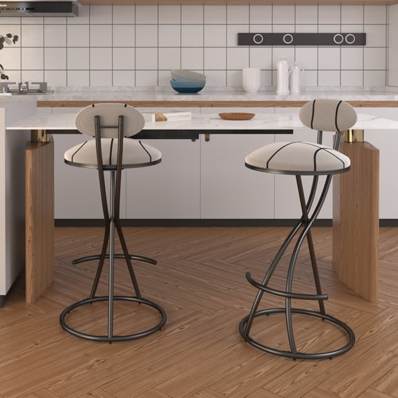 2Pcs S-Shaped Counter Height Bar Stools, ball Print Velvet Upholstered Bar Chairs with Footrest, Modern Indoor Barstools for Kitchen Island Home Bar