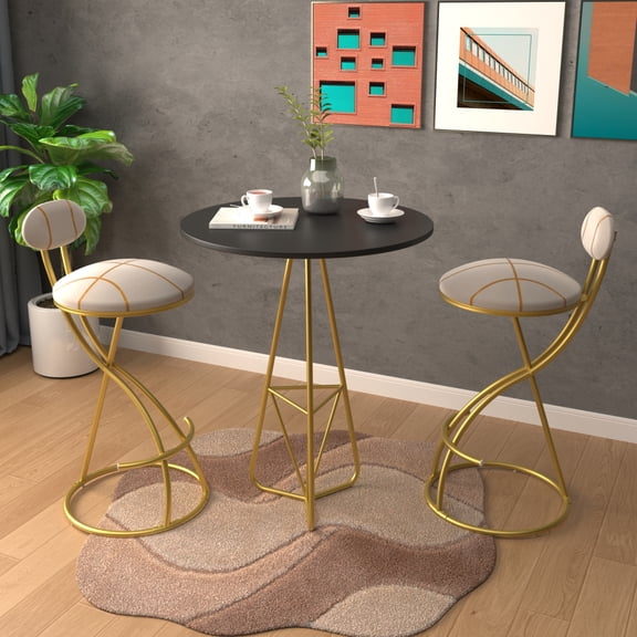 2Pcs S-Shaped Counter Height Bar Stools, ball Print Velvet Upholstered Bar Chairs with Footrest, Modern Indoor Barstools for Kitchen Island Home Bar