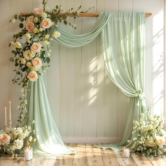 2Pcs Sage Green Wedding Arch Draping Fabric, Sheer Chiffon Backdrop Curtains 29"x10FT, Drapes for Wedding Arch Party Backdrop Spring Photo Booth Decor