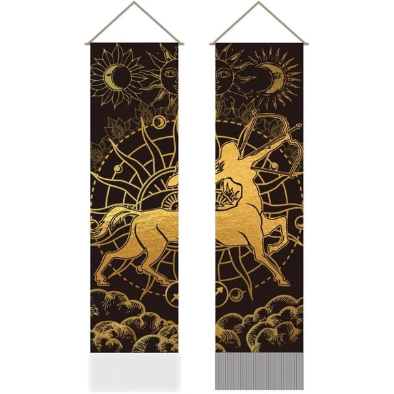 2Pcs Sagittarius Tapestry Sun and Moon Long Vertical Tapestry Wall Hanging Constellation Tassel Wall Tapestry Mystic Aesthetic Tapestry for Bedroom and Living Room(45.7x13 Inch) for diy